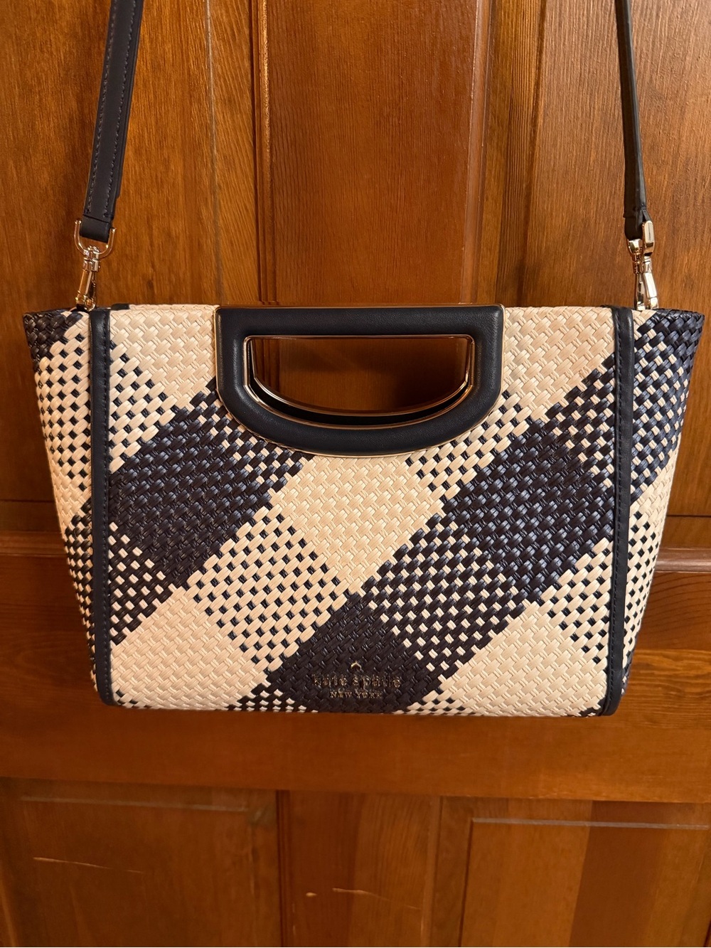 kate spade ‘Alexia’ Navy & Cream Raffia Clutch Convertible Crossbody Bag NWOT